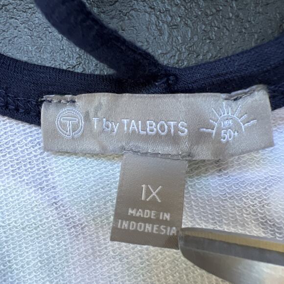 T by Talbots Dress 1X Navy Green Floral Fields Open Back UPF 50+ Pockets Belt - Picture 9 of 12